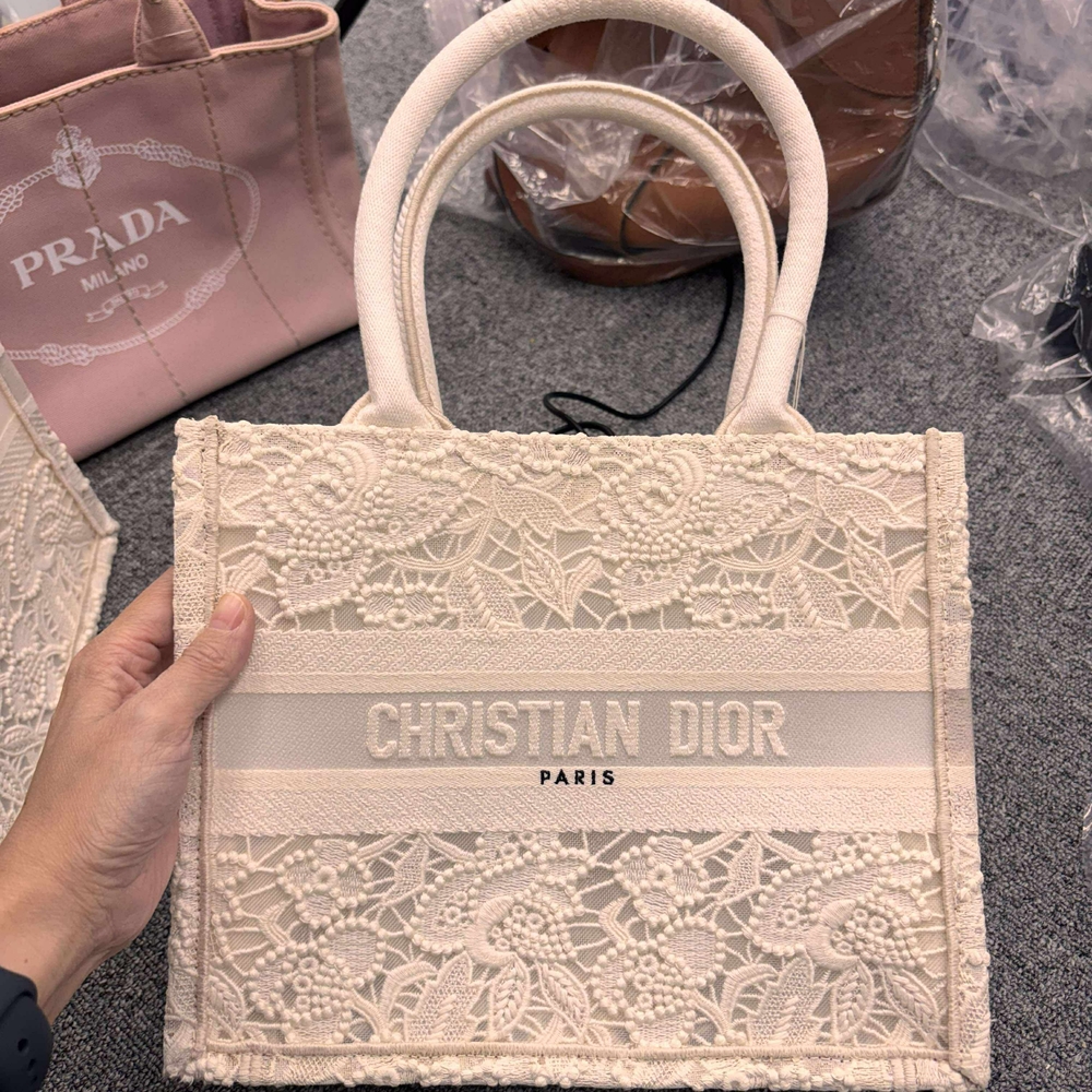 Dior Cream Lace Tote Bag